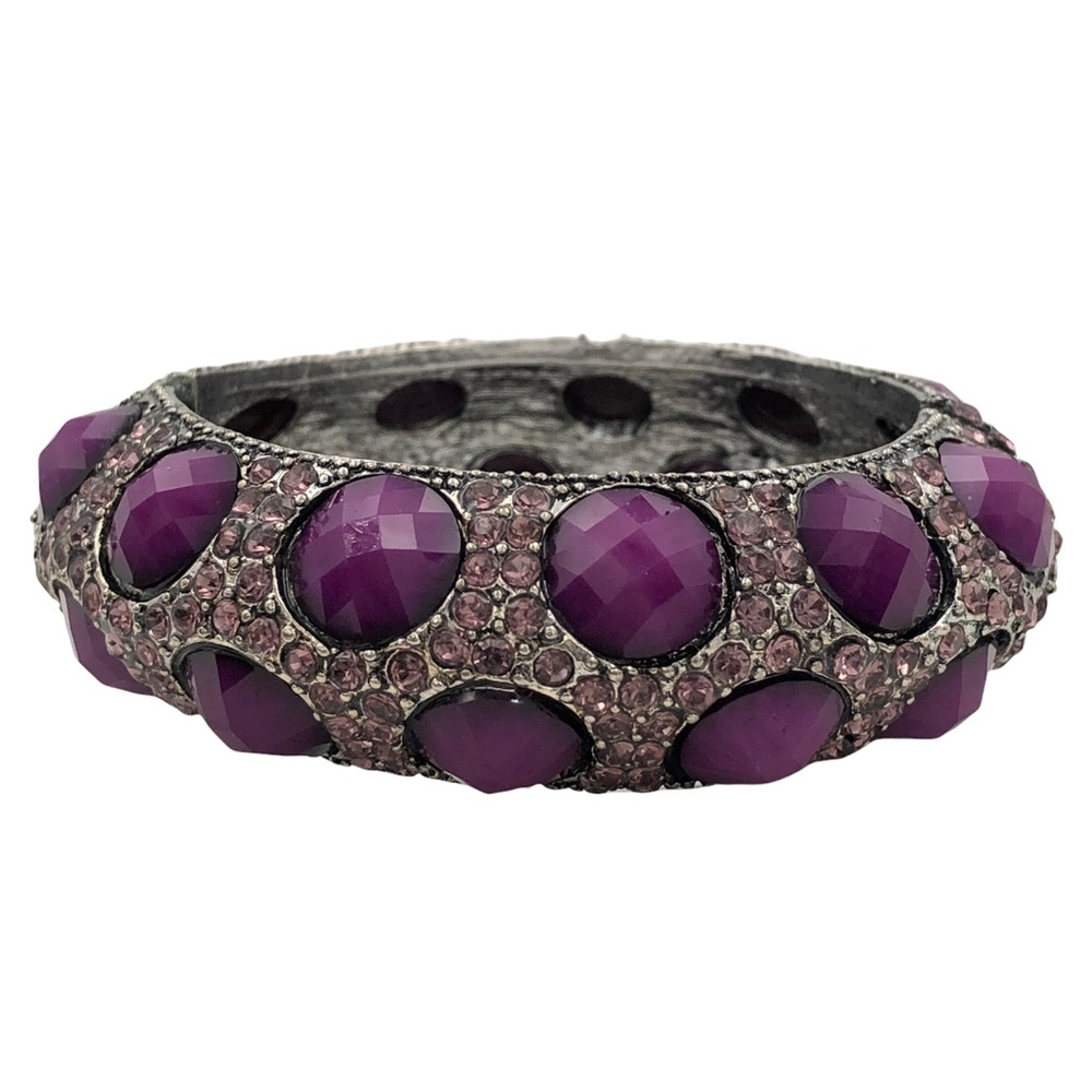 Purple Lavender Dot Rhinestone Fancy Statement Hinged Bangle Bracelet